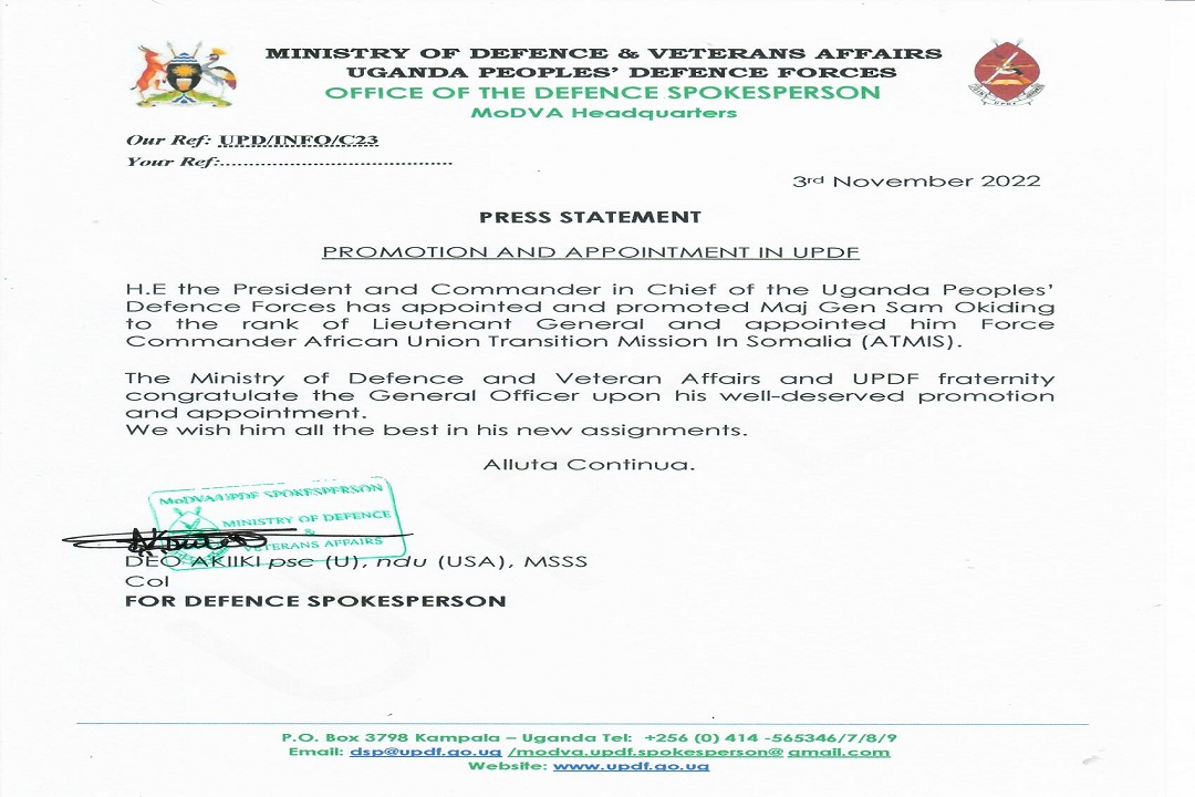 Promotion And Appointment In UPDF
